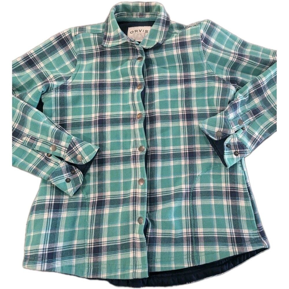 Orvis Soft Green Blue Plaid Classic Heavy Flannel Shacket Size Small Read